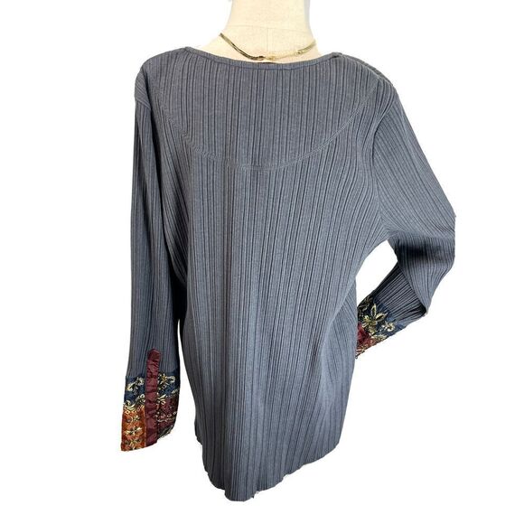 Soft Surrounding XL Tunic Top Embroidered India Boho Ribbed Gray - Picture 5 of 15